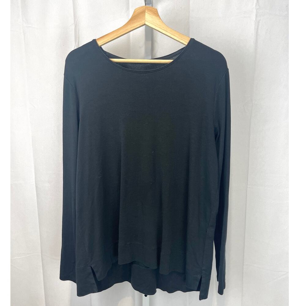 J. JILL Perfect Pima High Low Long Sleeve Tee Top Cotton Knit Black Size L